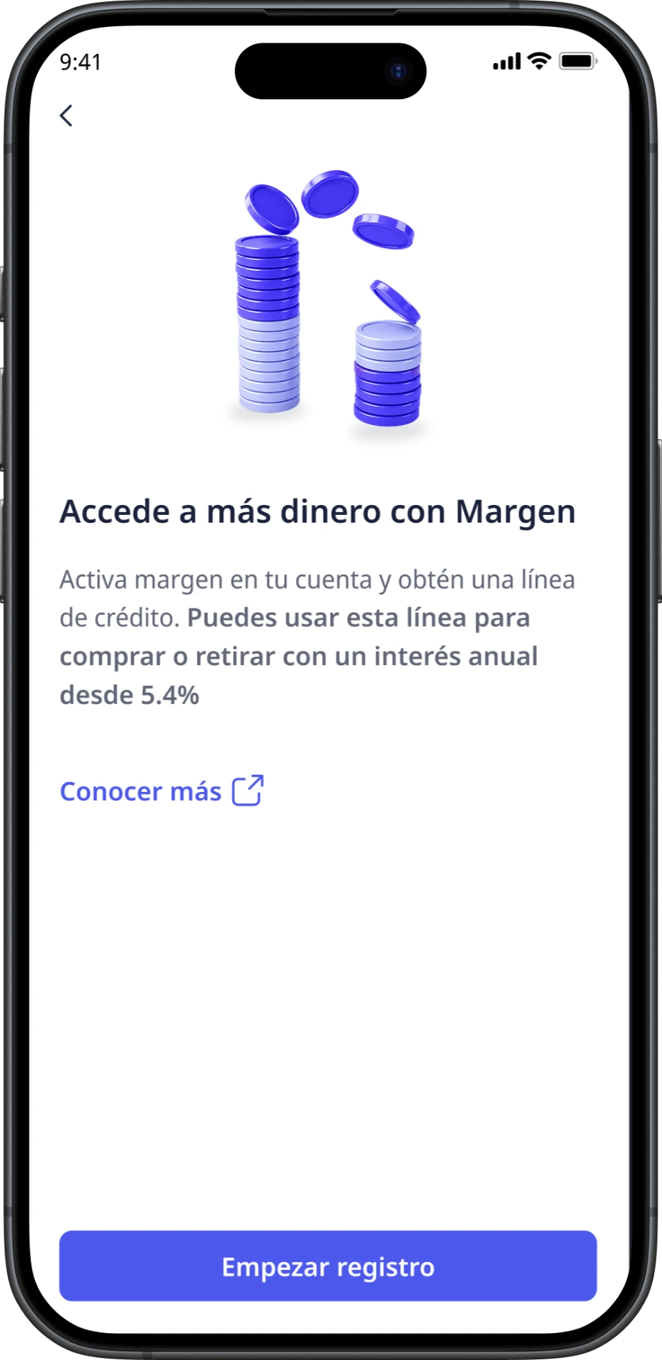 Pantalla de margen en la app Hapi